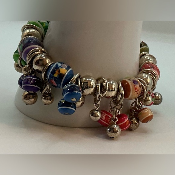 burch hill Jewelry - BURCH HILL RAINBOW BEAD CHARM STRETCH SILVERTONE BRACELET NWT